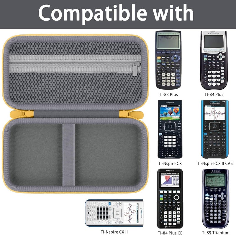 Baval Calculator Case Compatible with Texas Instruments TI-84 Plus CE/TI-84 Plus/TI-Nspire CX II CAS/TI-Nspire CX II/TI-83 Plus/TI-89 Titanium Color Graphing Calculator (Gray Case,Yellow Zipper) - Image 3